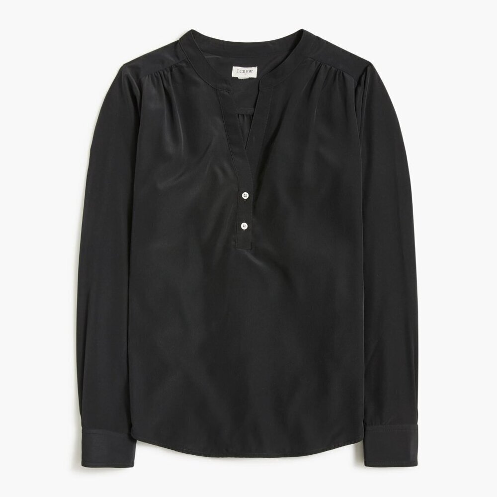 J Crew Factory Womens Size Small Popover Placket Blouse in Black CB220 $79 857